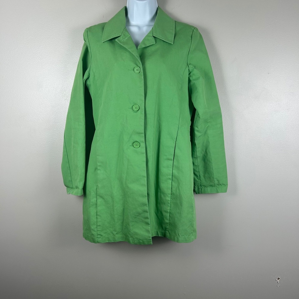 GAP Short Trench Coat Womens Size M Green Cotton Button Front Jacket Mod Y2K